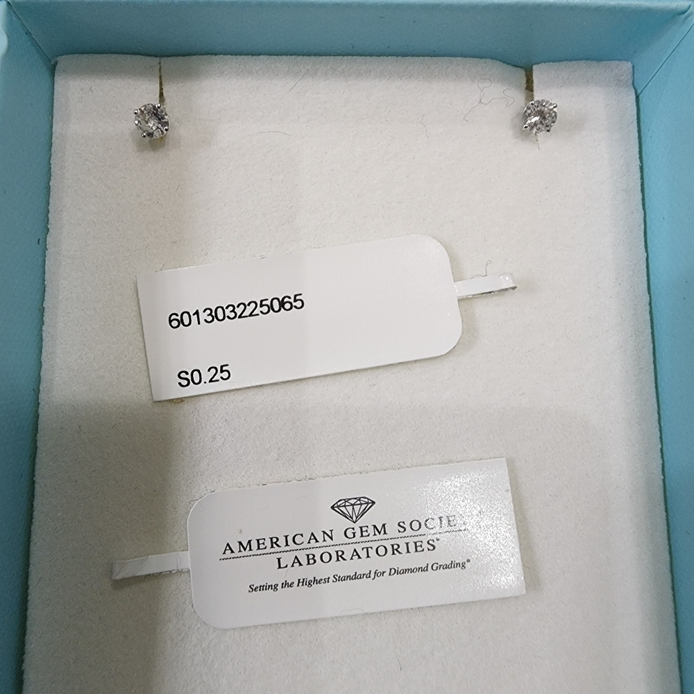 14K white gold natural diamond solitaire earrings 0.25 CTW